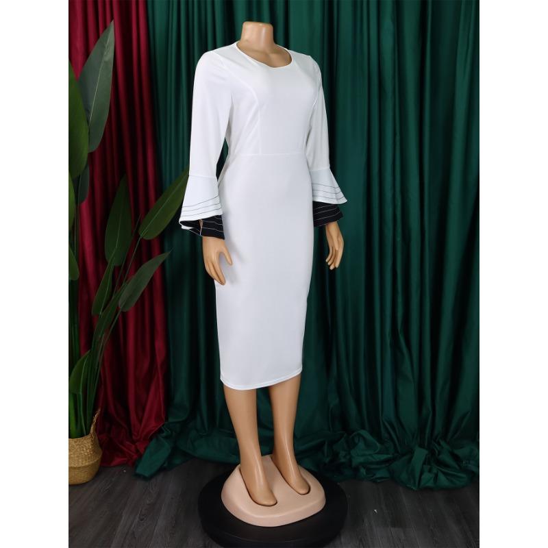 YYFS Moda damă primăvară toamnă imprimeu culoare uni mâneci lungi decolteu talie înaltă rochii casual