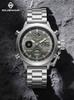 GOLDENHOUR Men's Luxury Silver Watch Industrial Style Stainless Steel Digital Analog Dual Time Waterproof Luminous Quartz Clock