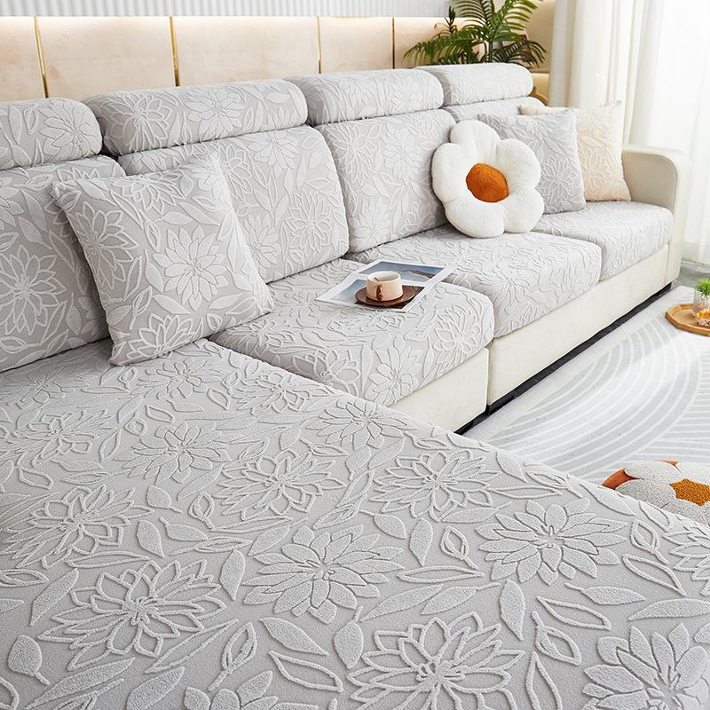 

New Flower Pattern Jacquard Sofa Covers For Living Room Super Thicken Soft Sofa Seat Cushion Cover Elastic Fabric Sofa Slipcover Headrest Cover(S) светло-серый