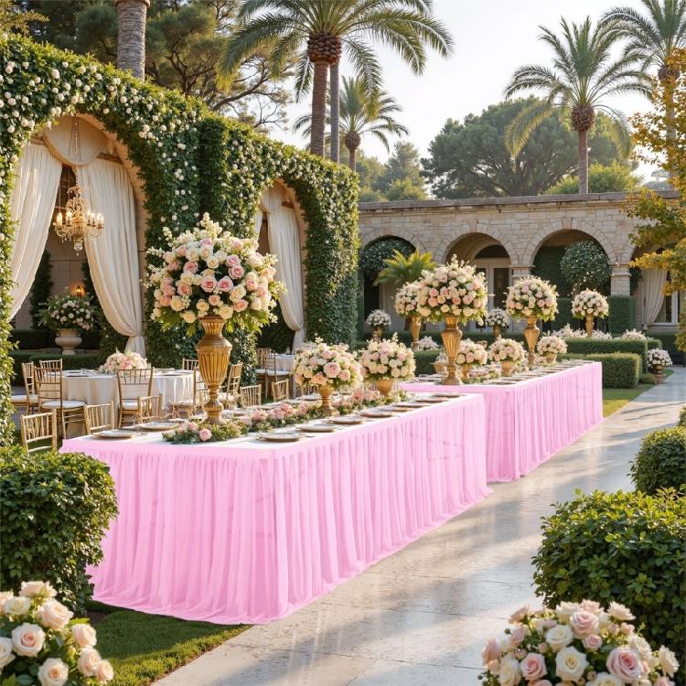 Delicate Pearls Tulle Table Skirt For Weddings Easy Assembly Table Drape Decorative Table Cloth for Formal Occasion Setup