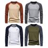 Men Raglan Long Sleeve T-shirt O-Neck Patchwork Color Pullover Tops Loose Fit Elastic Cuffs Breathable Casual Tops