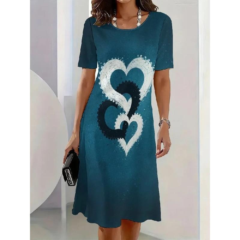 2026 New Women's 3D Digital Print Dress Round Neck Casual Dress