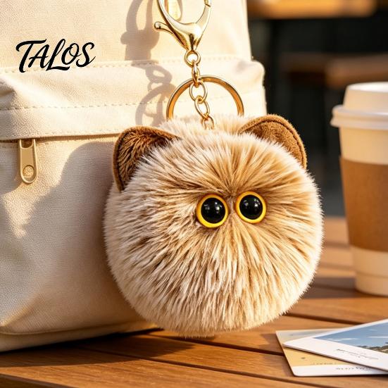 Soft Pompom Keychain Plush Cat Ball Keychain, Fluffy Kitten Bag Charm, Pendant with Lightweight Metal Lobster Clasp, Backpacks Keys Decorative