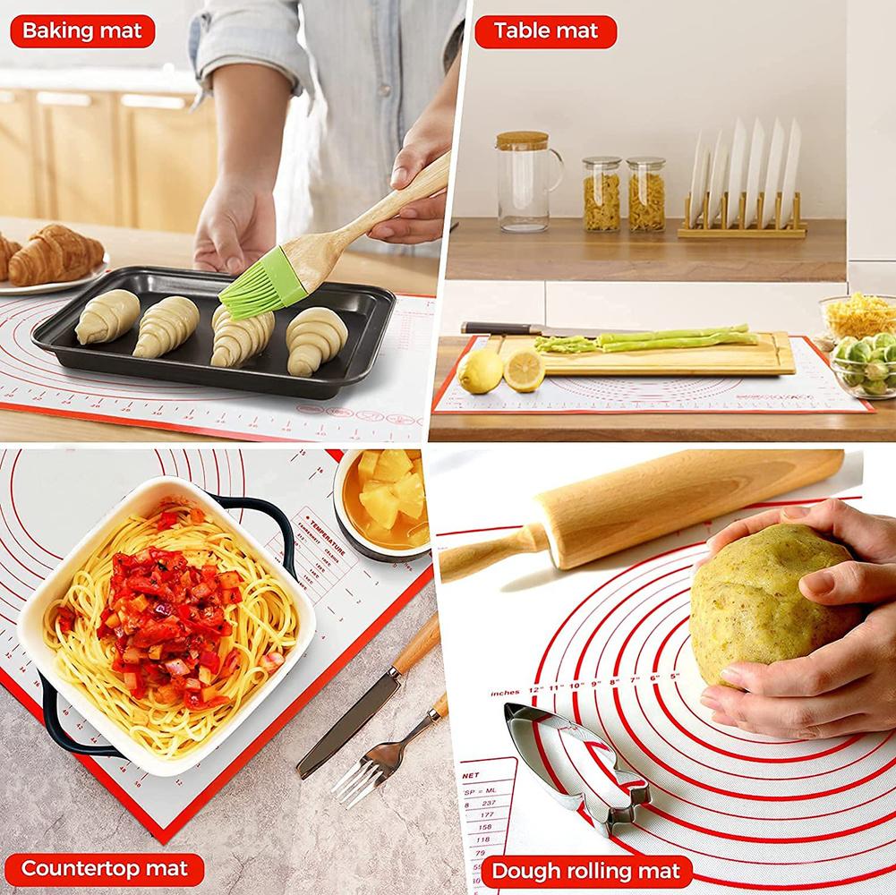 4Pcs/Set Silicone Baking Mat with Plastic Scraper Large Rolling Dough Pad Non-Stick Pizza Dough Maker Pastry Baking Accessories