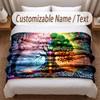 Sunset Landscape Theme Soft Blanket Personalized Custom Name Text Print Warm Blanket Home Sofa Bedroom Decor