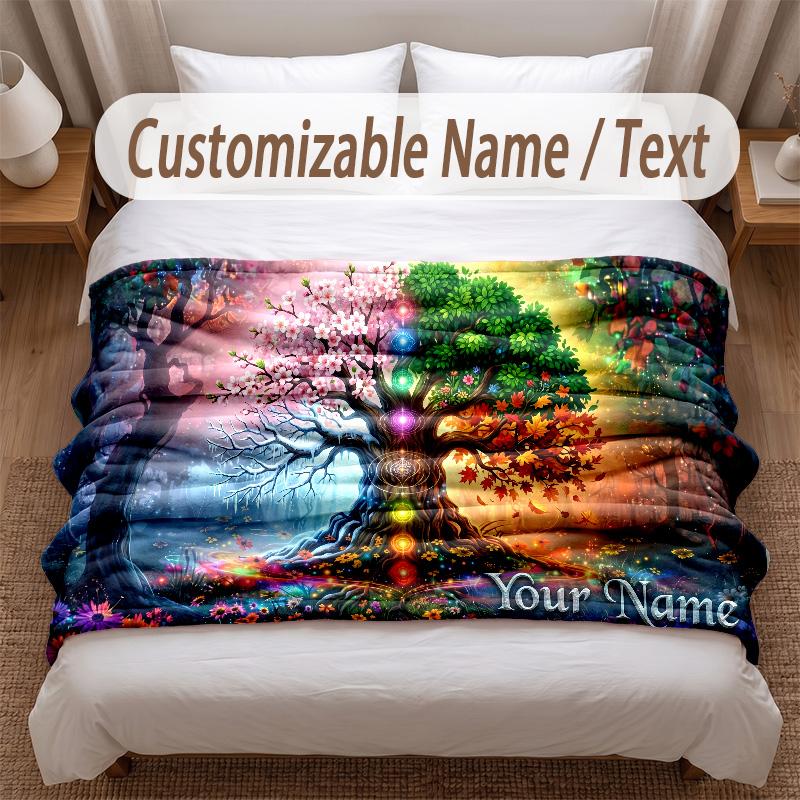 Sunset Landscape Theme Soft Blanket Personalized Custom Name Text Print Warm Blanket Home Sofa Bedroom Decor