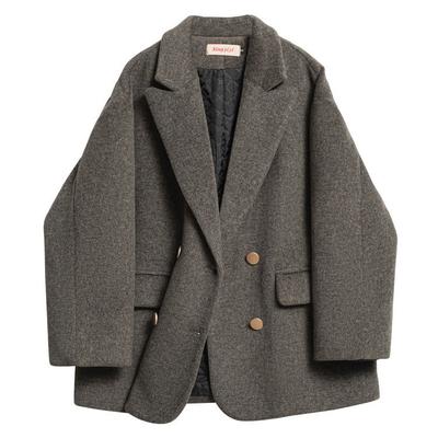 Gray Short Suit Woolen Coat Women's Autumn and Winter Loose New Small High-end Thickened Woolen Coat