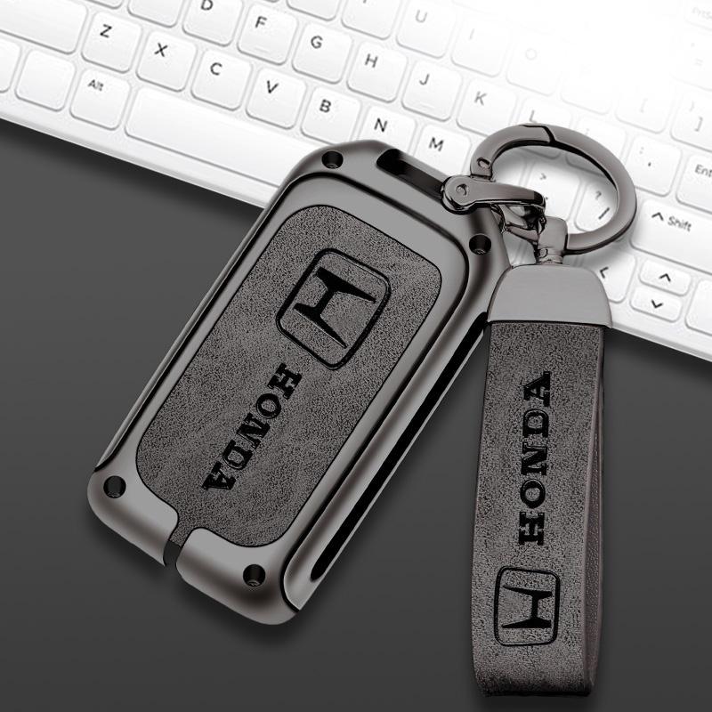 Leather Metal Car Key Case Cover Shell Remote Holder Accessories For Honda CRV CR-V Fit Civic Accord HR-V HRV City Odyssey XR-V