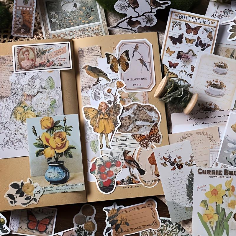 200pcs Vintage Floral & Butterfly Stickers Set Mixed Color, Scrapbooking Embellishments for DIY Crafts, Journaling, Collage Albums