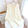New Pajamas Pure Cotton Double-layer Gauze Spring and Autumn Casual Women's Sweet Long-sleeved Chest Pad Loungewear Set Korean