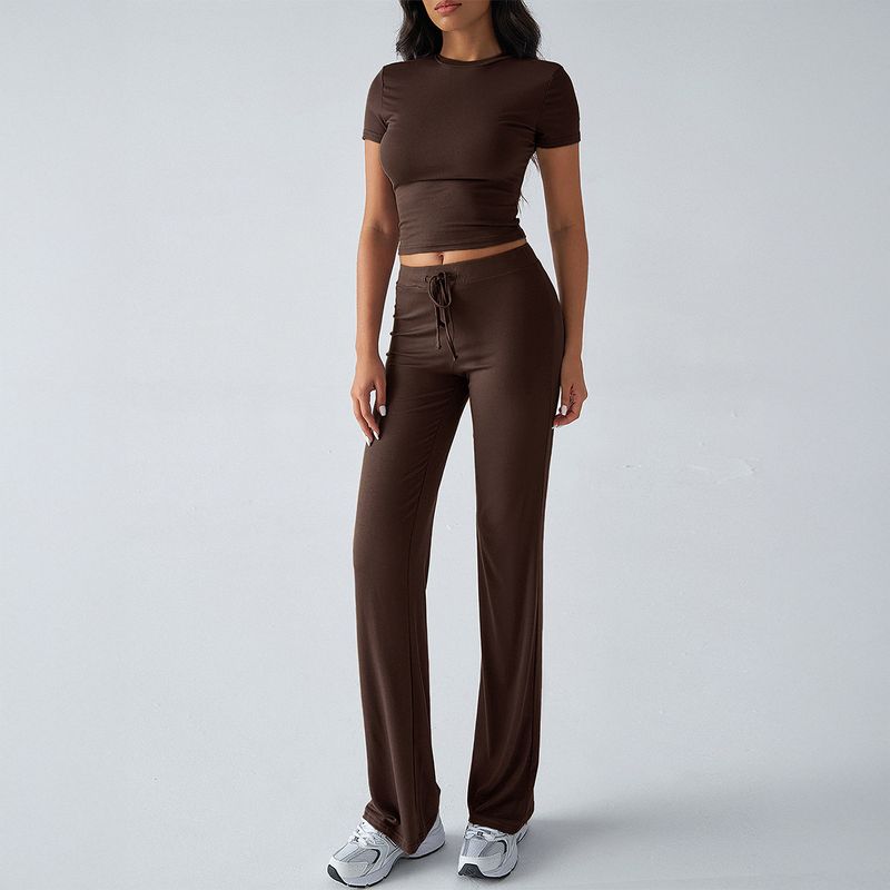 round Neck Neck T-shirt Casual Pants Set Pure Color Crew Neck T-shirt Casual Pants Suit