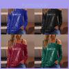 Polyester Langarm T-Shirt mit Pailletten Rundhalsausschnitt für Freizeit Damen