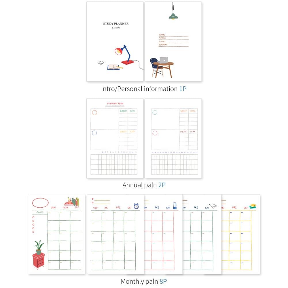 Monolike Ordinary Days 4 Month Study School Bag Ordinary days 4 Month Study Planner School bag Schedule planning perpetual study notebook Planner, -