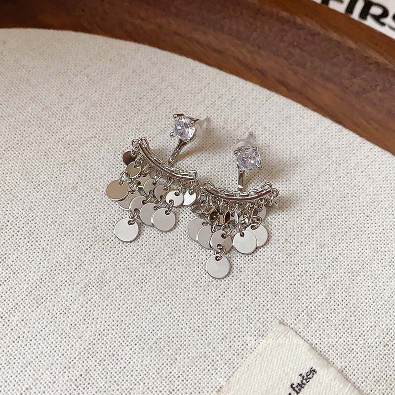 Silver Color Round Tassel Earrings for Women Luxury Zircon Geometric Circular Drop Earrings Wedding Jewelry Gifts