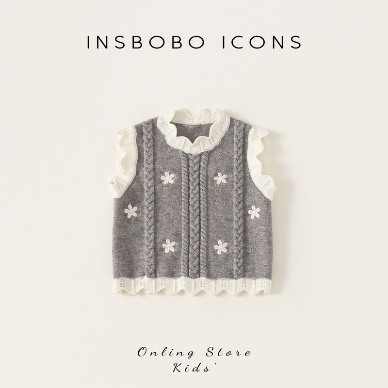 Girls  Sweater 2026 Spring New Style Children s Knitwear for Girls, Stylish Spring and Autumn Knitted Vest Gray 100
