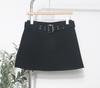 Women's High Waist Plaid Wool Skirt with Belt - Winter A-line Hip-Hugging Short Skirt