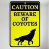Caution Beware of Coyotes Metal Tin Sign, Rectangular Black Border High-Visibility Warning Sign with Coyote Silhouette, for Home