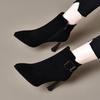 Fashion Fall New Pointed Toe Side Zipper Metal Belt Buckle Anti-Slip Wear-Resistant Stiletto Heel Short