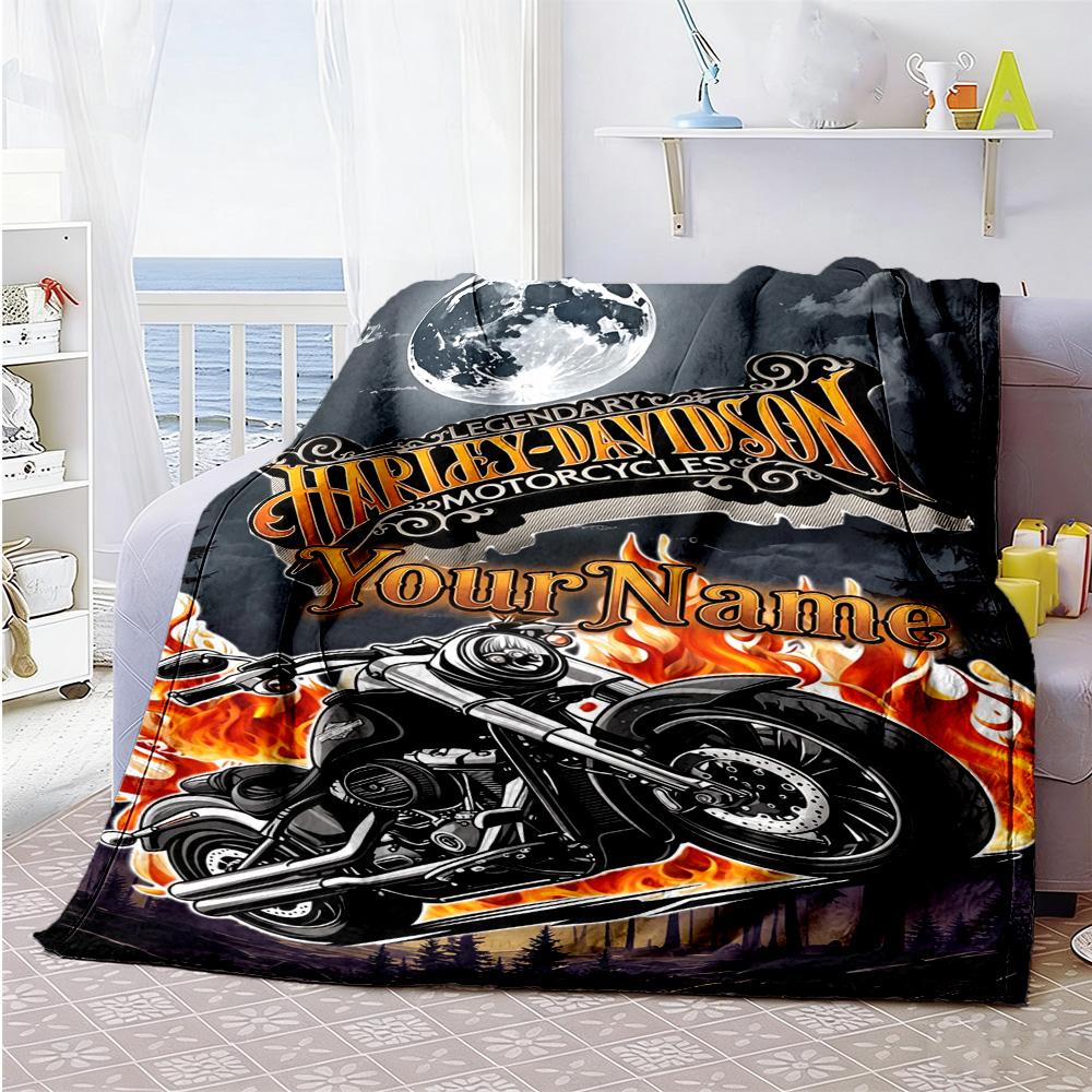 Harley-davidson Motorcycles Customize Text Blanket Gift Personalized Blanket Durable Comfort Suitable for Picnics Home Decor Couch Office Chair