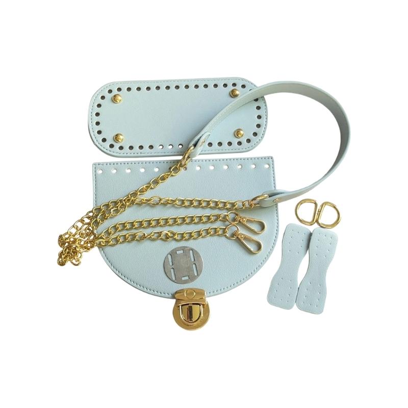 Набор для вязания сумки из ПУ-кожи своими руками Набор для изготовления кожаной сумки Ремень для сумки/Защелка для сумки/Клапан для сумки небесно-голубой