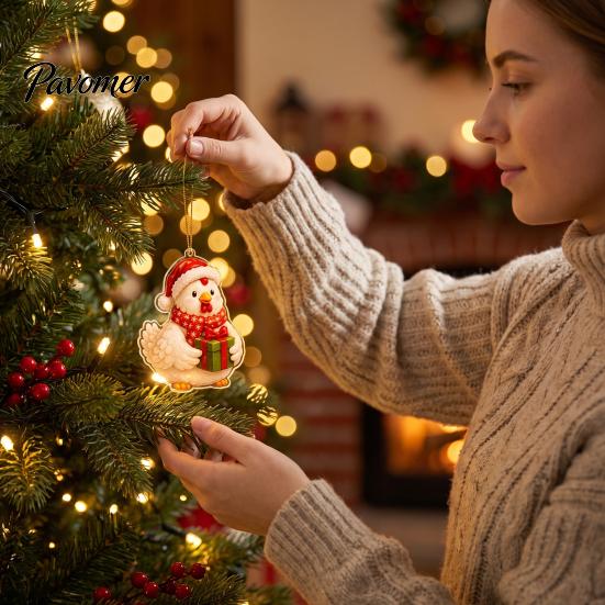 Christmas Tree Hanging Charms Chicken Advent Calendar 2026, 24 Unique 2D Acrylic Reusable Holiday Decor Ornaments, Cute Decorations for Kids,