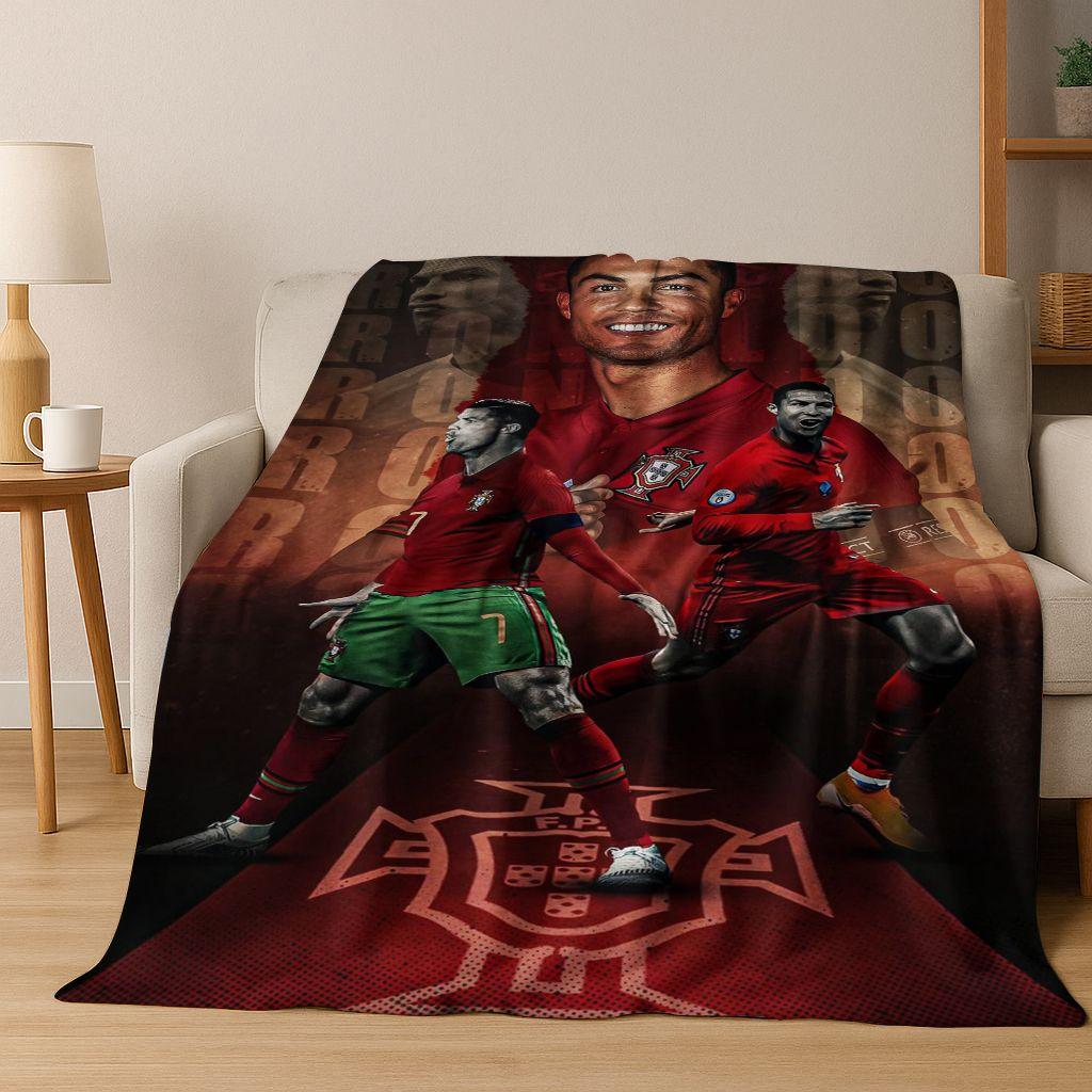 3D Goat Football Star R-Ronaldo Cartoon Art Flannel Blanket,Cozy Soft Throw Blanket for Home Bedroom Bed Sofa Picnic Cover Kid