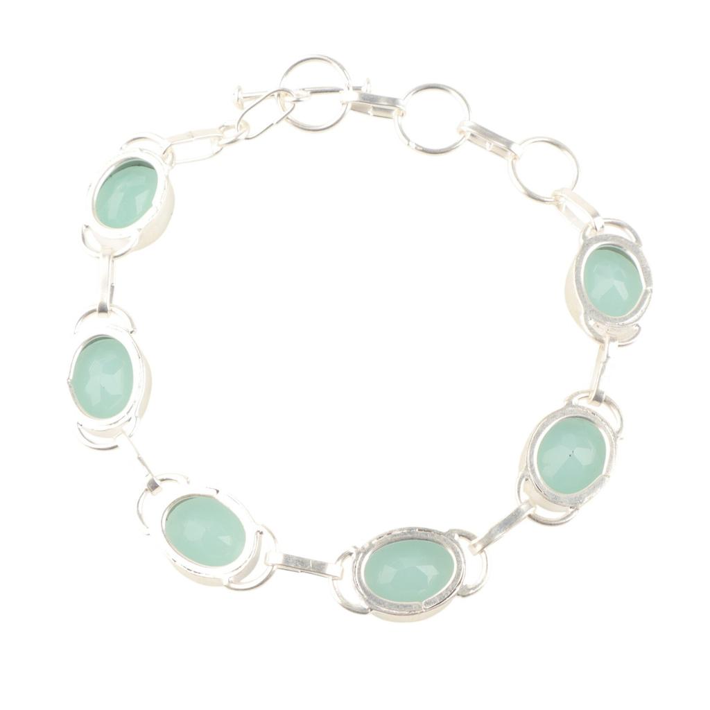 Aqua Chalcedon Edelstein 925 Sterlingsilber Handgefertigt Damen Schmuck Armband 8" RB-10-18