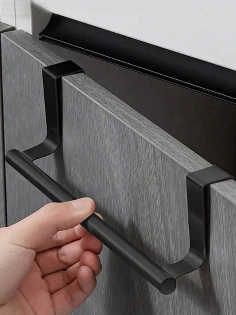 1pc Stainless Steel Towel Rod, Bathroom Door Hanging Towel Rack, Bathroom Accessories, Punch-Free Cabinet Door Hanging Rag Hanger