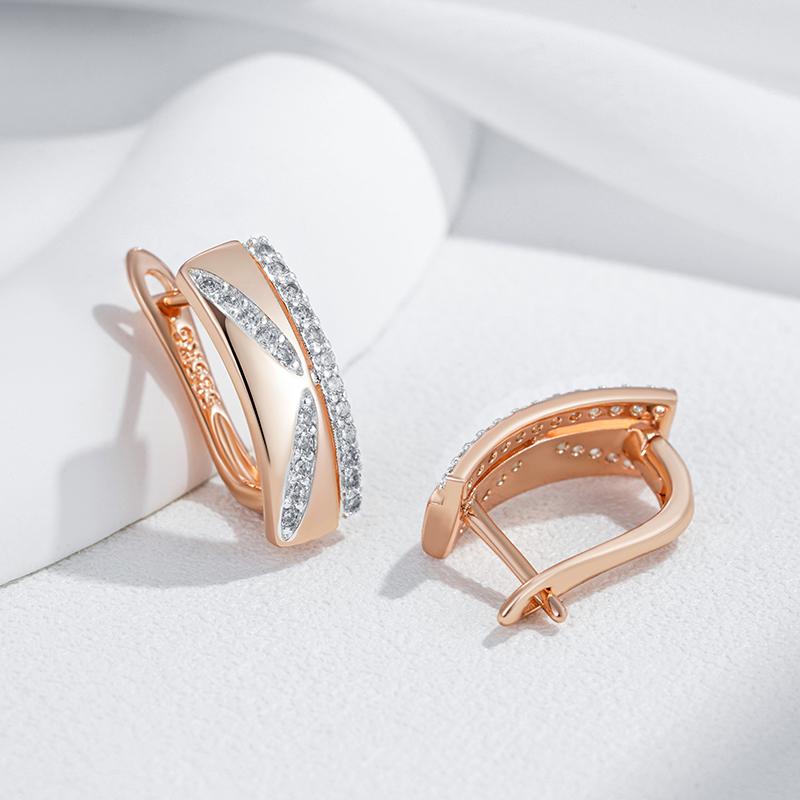 Luxury Shiny Natural Zircon Square Drop Earrings For Women  Rose Gold  Color Mix Design Bride Daily Fine Jewelry