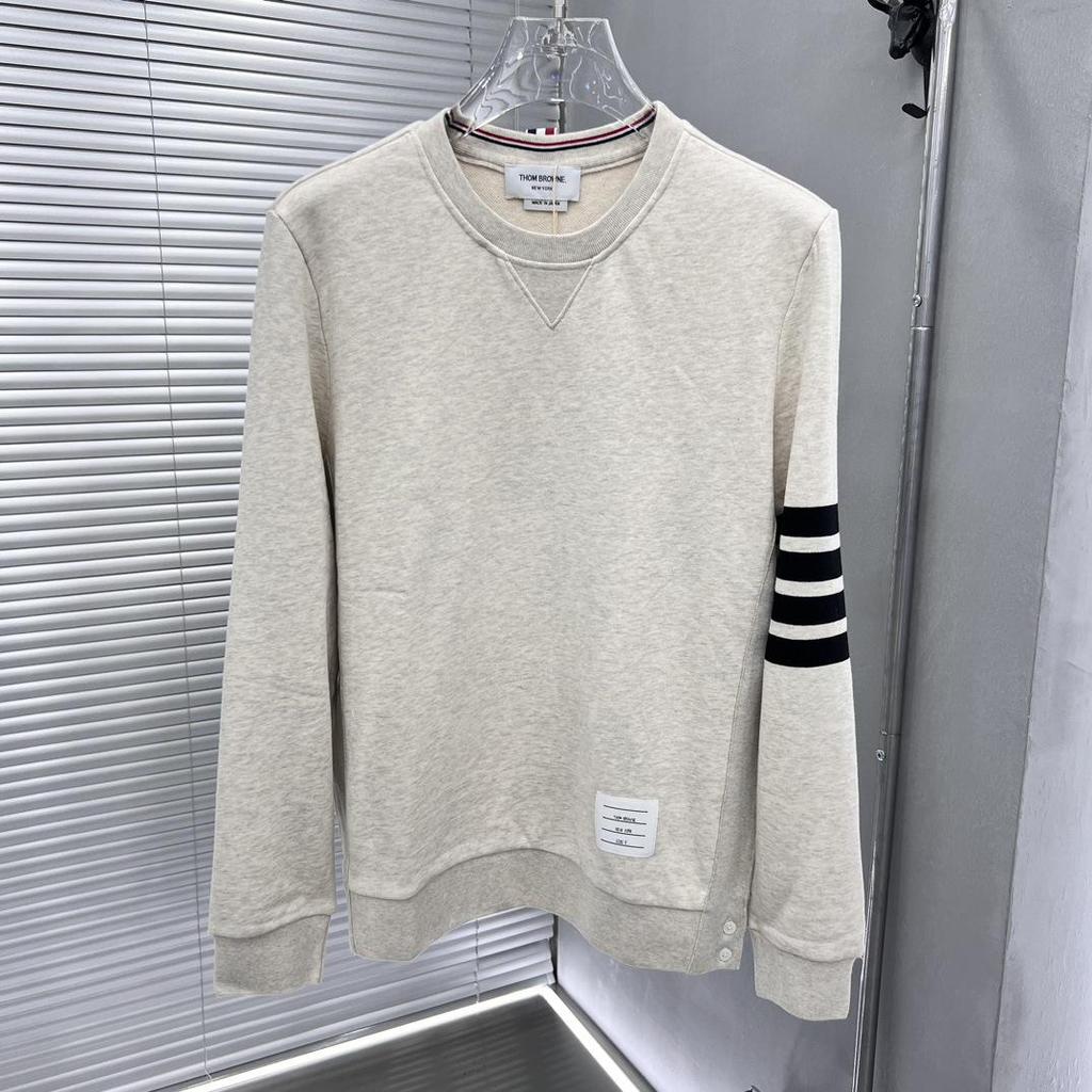 Autumn/Winter Yarn-Dyed Four-Stripe Crew Neck Sweatshirt - All-Cotton Casual Pullover for Men & Women