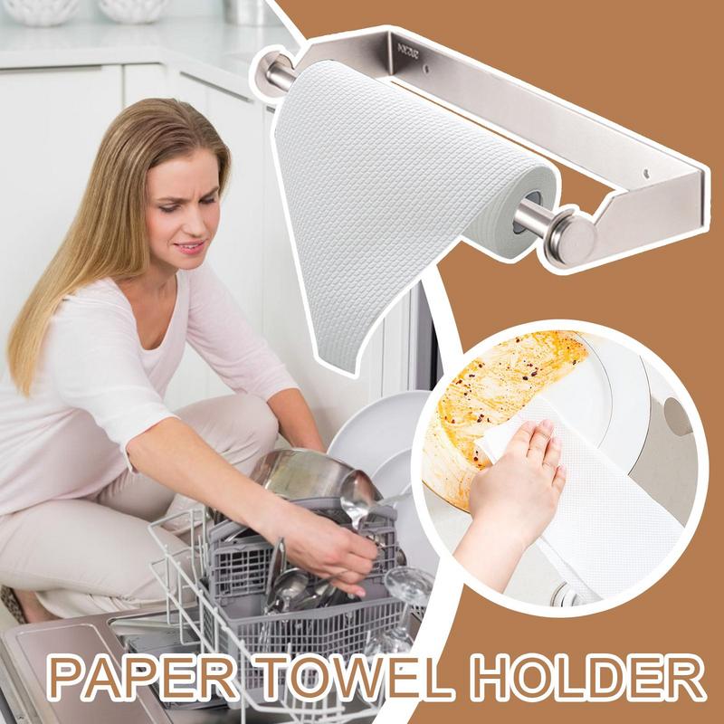 Mounted Paper Towel Holder Roll Organizer Self-adhesive Or Drilling Stainless Steel Paper Towel Under Cabinet Rack for Kitchen