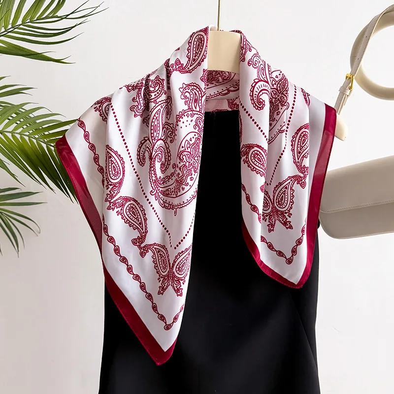 Design Printed Silk Feeling Scarf Women Neckerchief Bandana Square Scarves Lady Foulard Shawls Wraps Kerchief