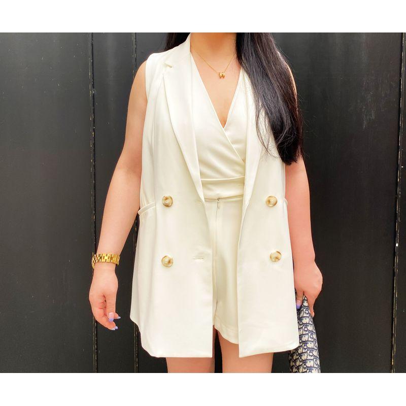 

50% off Miss Biggie Fashion Plus Size Slim Looking Easiest for Match Loose White Micro Elastic Chiffon Suit Vest raw white XXL