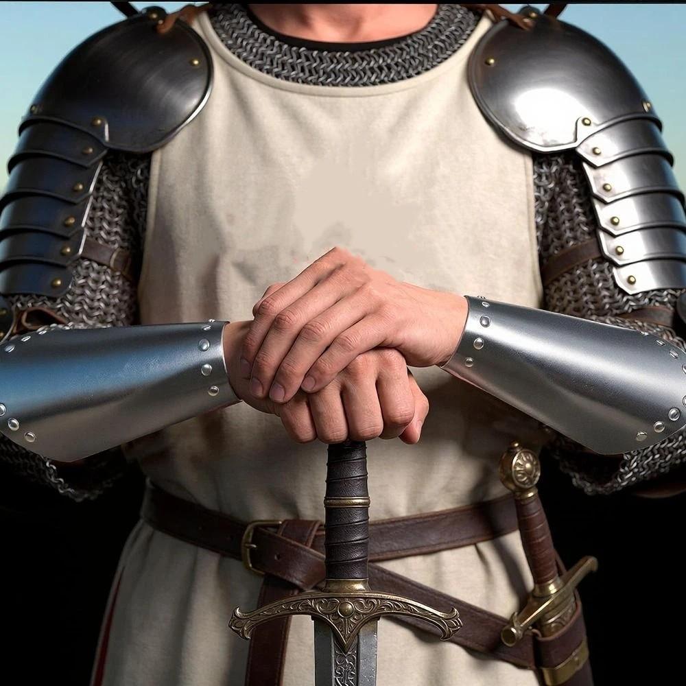 Silver Gold Rivet Knight Arm Guard Role Playing Cosplay Arm Cuff Medieval Bracers Training