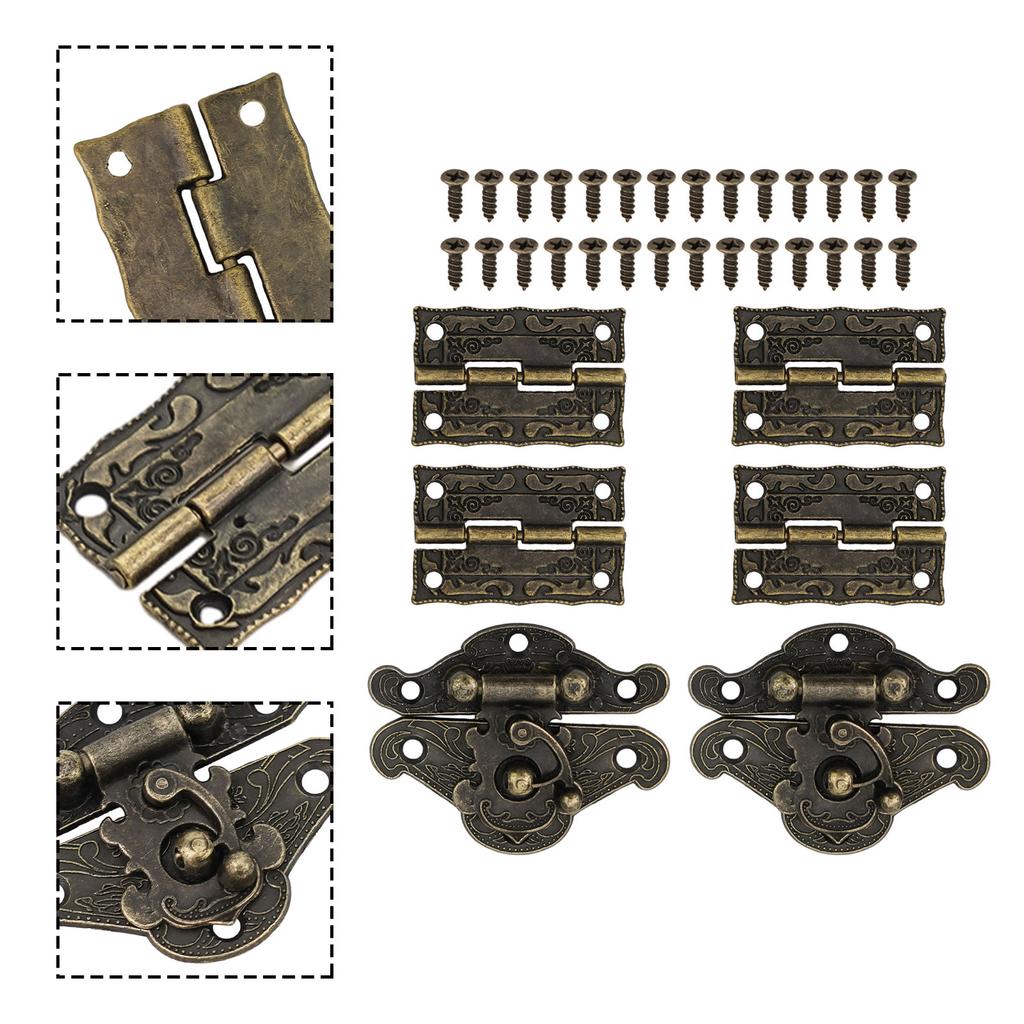 6pcs Antique Bronze Locking Hasps Cabinet Door Hinge For DIY Box Furniture Hinges With Screws Latch Hasp Zinc Alloy Hardware
