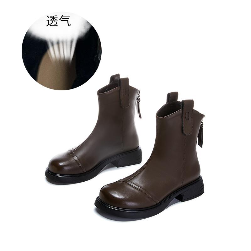 Leather Martin Boots Women's 2025 Autumn and Winter New Thick Heel Retro British Style Short Boots Casual Versatile Low Boots Children