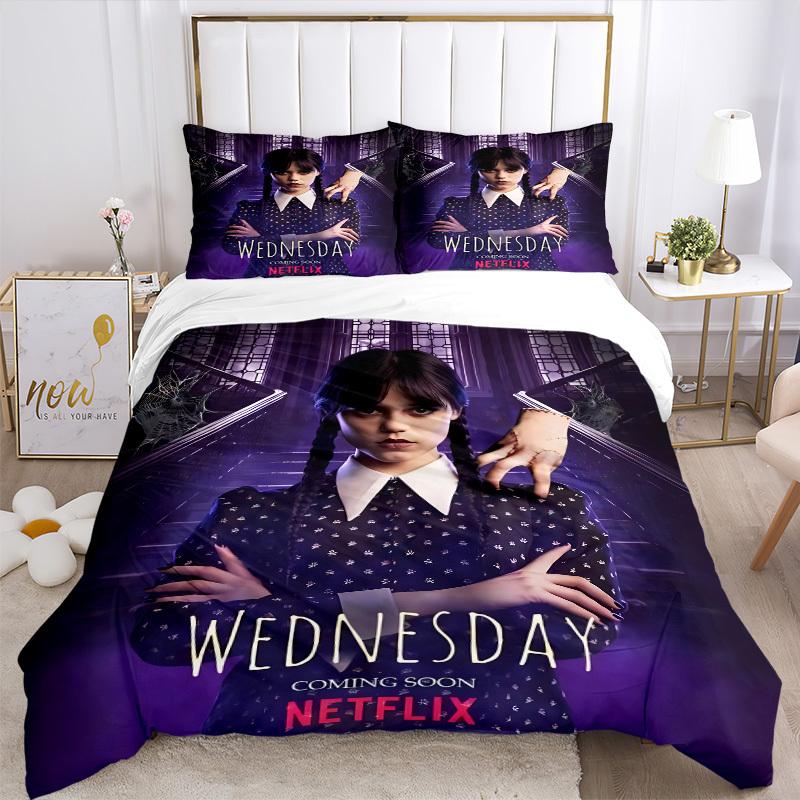 Ensemble de literie Design Costume Mercredi Addams Housse de couette Cadeau pour chambre à coucher, Comprend 1 housse et 2 taies d'oreiller, Pas d'insertB348