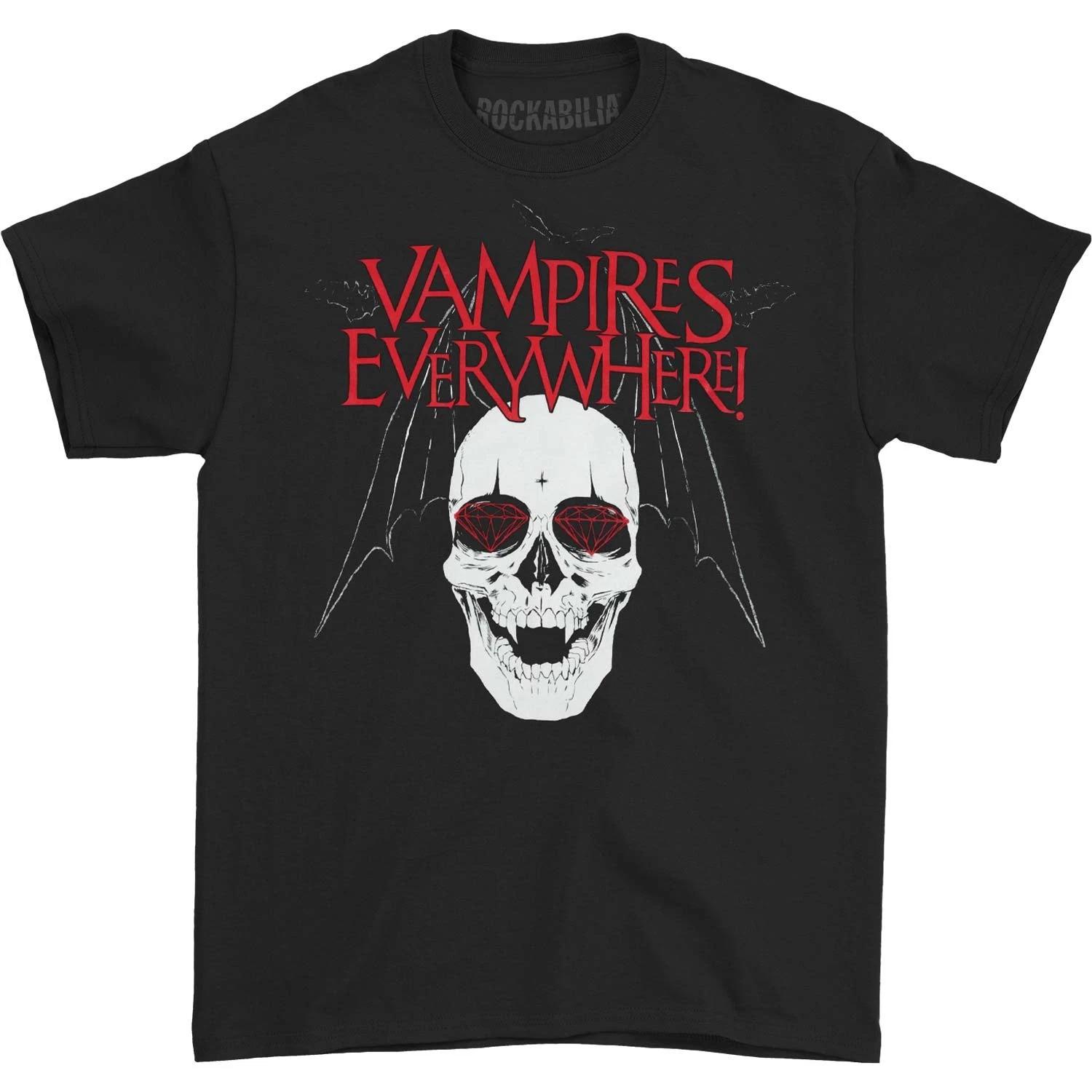 Men s Vampires Everywhere Bat Skull Slim Fit T-shirt Small Black S