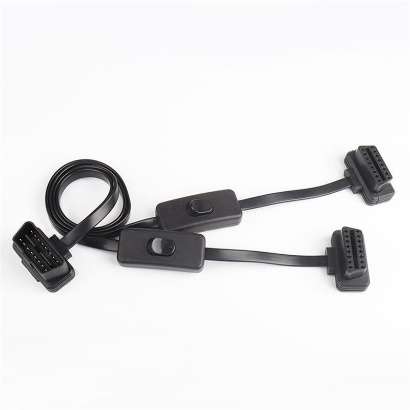 AA92-60CM Long OBD2 16Pin With Switch Extension Cable Flat Wire Adapter Auto 1 Male To 2 Female OBD 16 Pin Convert Plug