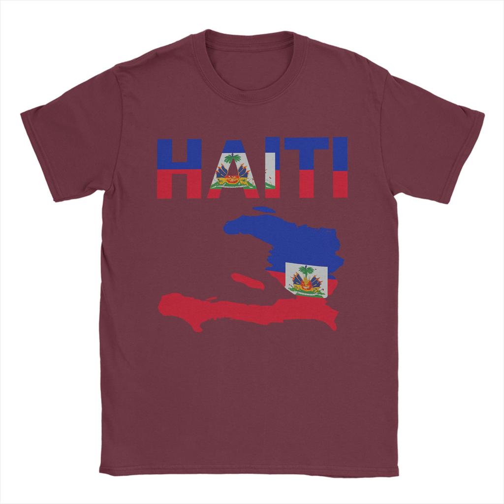 Herren T-Shirt Haiti Flaggentag von Haiti Vintage Baumwoll-T-Shirts Kurzarm-T-Shirts Rundhals-Oberteile Geschenkidee