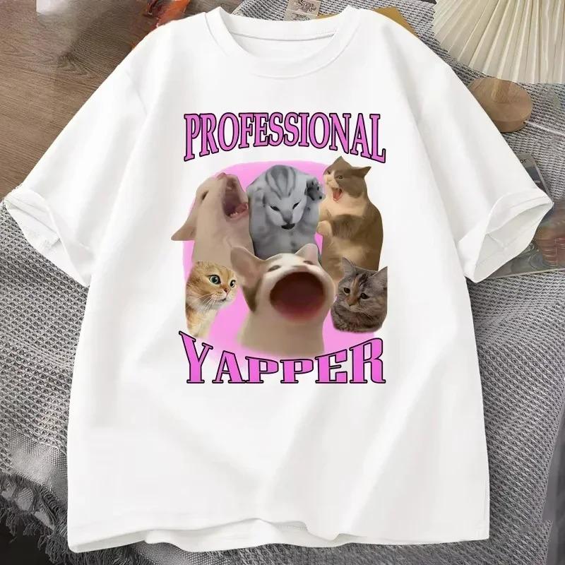 

New Professional Tshirt Womens Yapper Cat Printed Cotton Fashion Summer Casual Top Round Neck Tshirt Plus Size Street Wear S