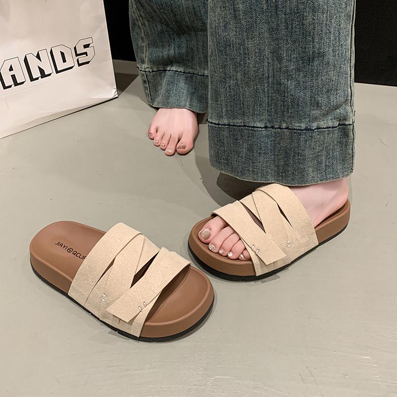 Fashion 2025 Summer New Women's Slip-On Sandals Thick Heel Heightening Casual Versatile Comfortable Beach Cool Slippers Rubber Bottom
