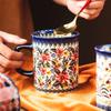 Keramisk kaffemugg i vintagestil Kreativ söt blommig design Frukost Vattenkopp Tekopp med handtag för Hem Kontor Koppar 2025