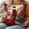A Beautiful Chinese Red Skirt Pillowcase Featuring Elegant Cherry Blossoms And a Pavilion Design, Perfect for Decorating an Eastern-Style Bedroom. Mad