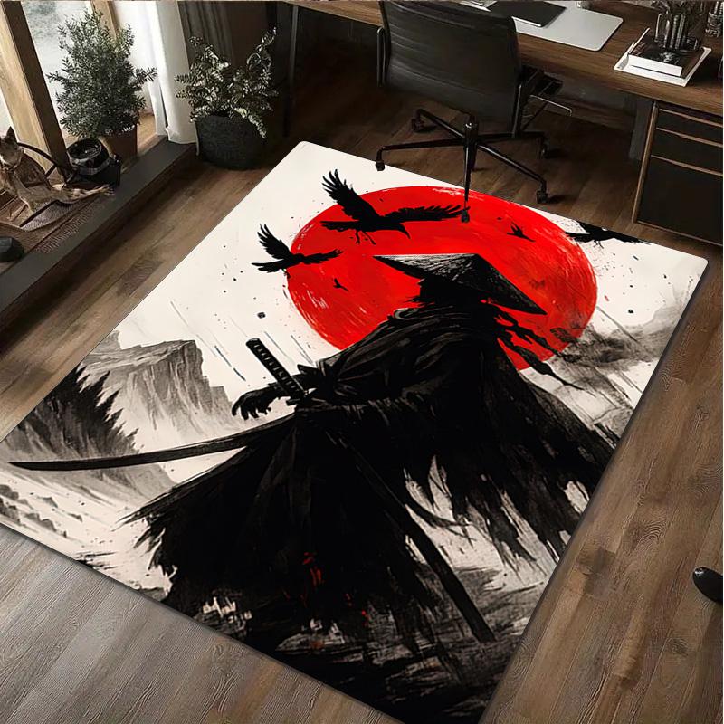 1Pc Samurai Print Rug - home decoration Carpet For Living Room Bedroom Flooring Computer Chair Area Rug