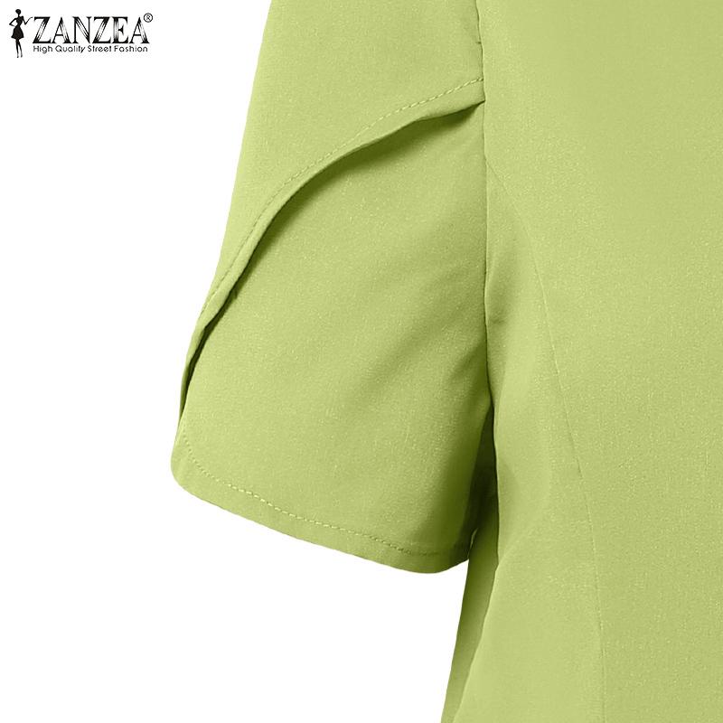 ZANZEA Women Casual Round Neck Summer Short Sleeve Blouse