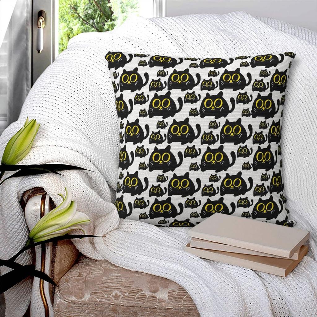 Cartoon Black Cat Pattern Square Pillowcase Cushion Cover Pillow Case Throw Pillow Cover for Home Sofa Living Room