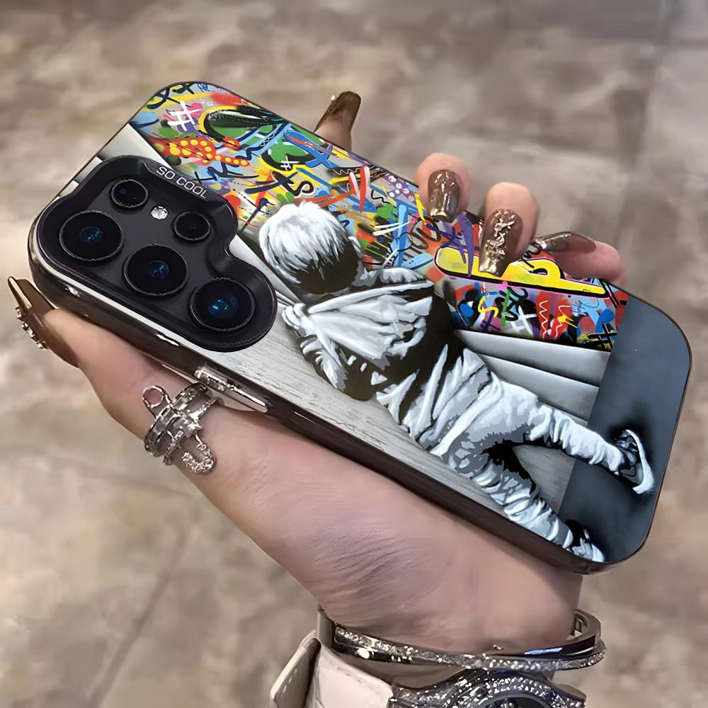

Banksy Graffiti Artwork Phone Case For Samsung S25 Ultra S23 S22 S21 S20 Plus S24 Fe A55 Color Silver Cover Samsung S20 Ultra