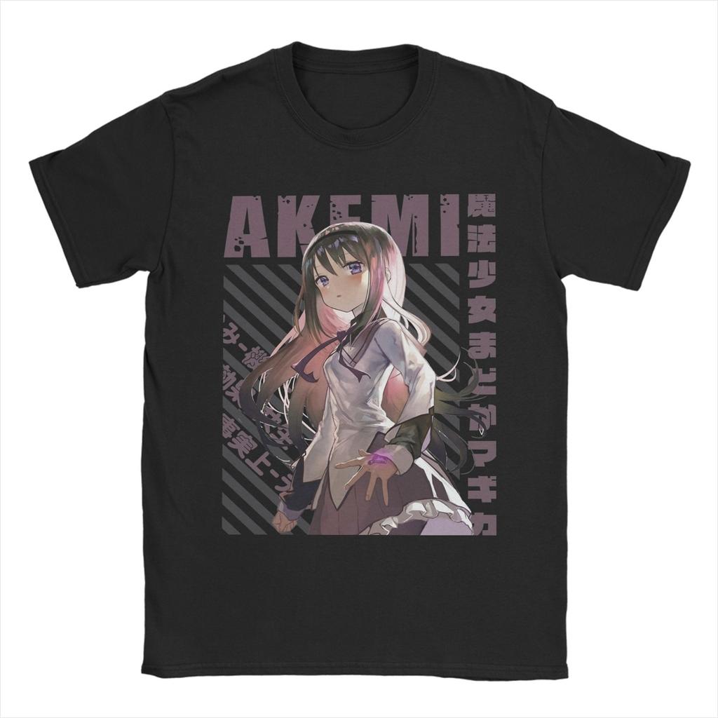 2026 Sommer Madoka Magica Einzelnes Schwarzes T-Shirt Madoka Kaname Diagonaler Streifen Anime-Print Übergroßes Baumwoll-T-Shirt Anime-Fans