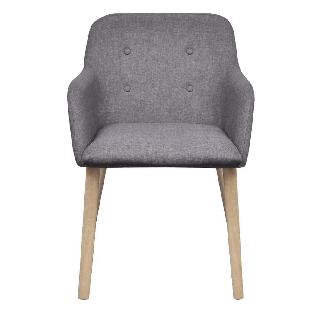 Dining Chairs Set of 4 Light Grey Fabric and Solid Oak Wood